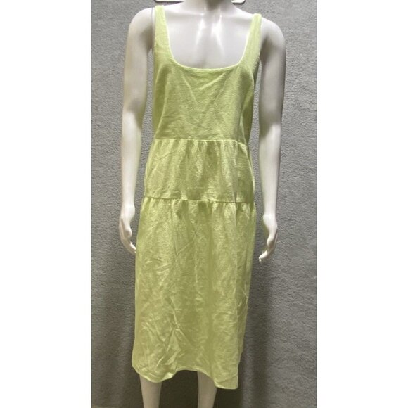 New Ava & Viv Seersucker Lime Sundress Women 1X Sash Empire Waist Smocking - Picture 1 of 11